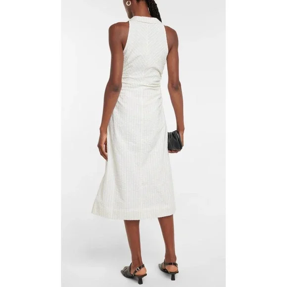 NWT Ganni Seersucker Midi Dress in Stripe Flan Sz 36 US 4 $345